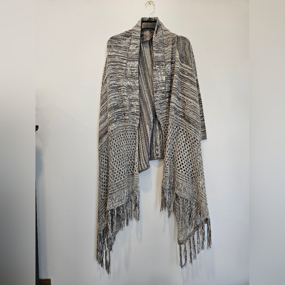 Moon Collection Gray Knit Fringe Cardigan